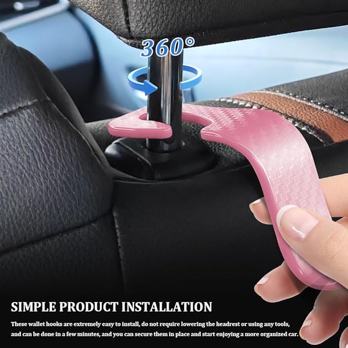4PCS Car Seat Headrest Hook, Plastic Auto Back Seat Hanger Hooks, Multi-functional Stylish Seat Hooks, Universal Car Interior Headrest Hanger Storage Accessories for Purse Coats Handbag (Pink)