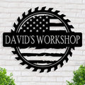 Custom American Flag Metal Shop Sign Gift for Dad, Garage, Car Plaque Wall Art, Dad's Workshop Sign, Custom Name for Men, Boyfriend, Fathers Day