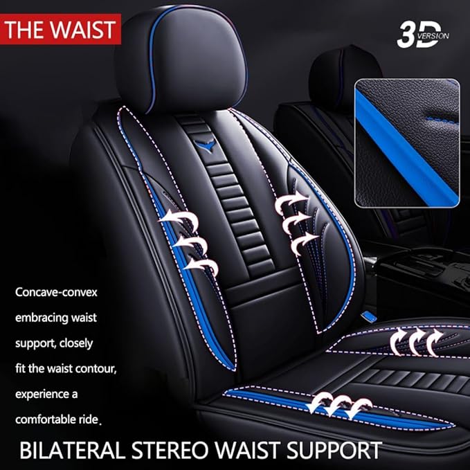 for Chevy Equinox Seat Covers 2005-2026, Full Coverage Customized Car Seat Covers, Premium Leather Waterproof Stain-Resistant Easy to Install (Standard 5 Seats, Black&Blue)