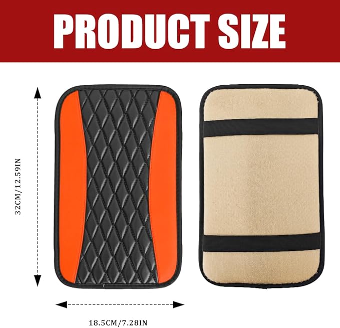 Car Center Console Cushion Pad, Armrest Cover for Car, Leather Waterproof Armrest Seat Box Cover, Auto Accessories Comfortable Arm Rest Box Cushion Pad for Most Vehicles (Orange)