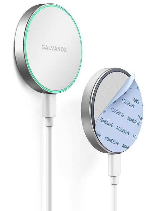 GALVANOX Compatible with MagSafe Wall Mounted Magnetic Wireless Charger, (15W) Fast Charging, Stick-on Adhesive Design with Removable USB-C Cable (5FT) White