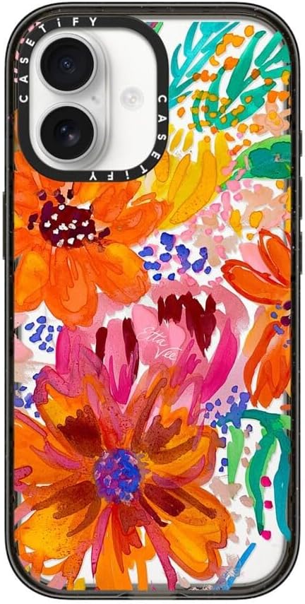 CASETiFY Impact iPhone 17 Case [Slim/Compatible with Magsafe / 8.2 ft. 4X Military Grade Drop Protection] - EttaVee Watercolor Fleurs - Clear Black