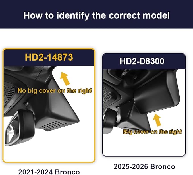 Fitcamx Front 2K+Rear 1080P Dash Cam for 2021-2024 Ford Bronco & Rapor (Not for Bronco Sport) HD2-14873, OEM Style, Dual HD Video, WiFi & APP, Loop Recording, G-Sensor, Easy to Set, 64GB Card
