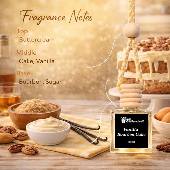 Gift Paradise® Vanilla Bourbon Cake Car Air Freshener Set of 3 (10 ml Each) – Premium Hanging Diffuser with Magnetic Luxury Gift Box, Sweet Vanilla Cake & Warm Bourbon Scent, Long Lasting Car Perfume