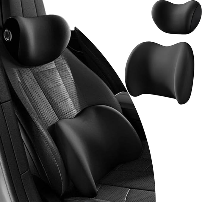 Headrest Lumbar Pillows Car Seat for Toyota Land Cruiser 2000-2025, Ergonomic Neck Back Support Cushion, Comfortable Breathable Washable Cover, Memory Foam,Black
