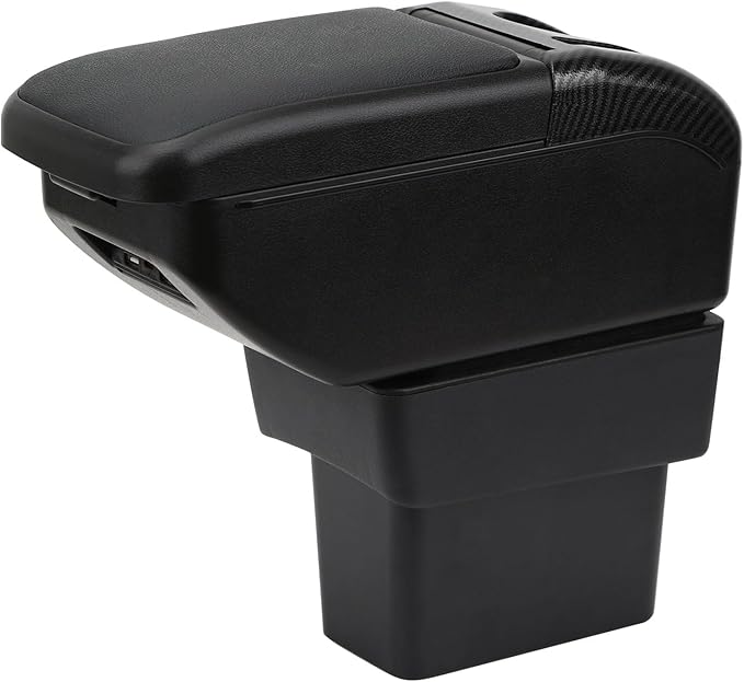 AULPHIKE Compatible with Nissan Note Armrest E-Power Car Center Console Organizer Armrests Double Layer Storage with USB Ports（Black Style）