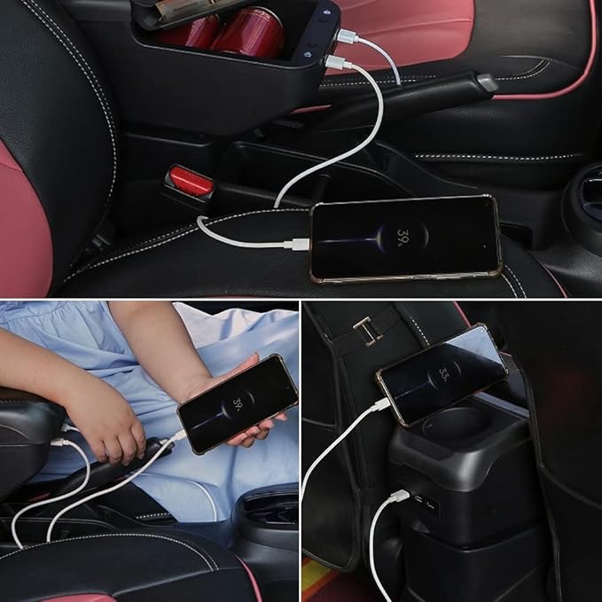 AULPHIKE Compatible with Ford Focus Armrest 2 Mk2 2005-2011 Center Console Organizer Armrests Double Layer Storage Space with USB Ports