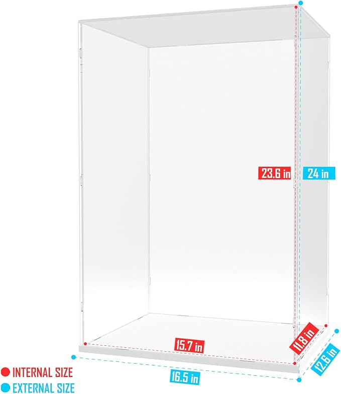 Choowin Acrylic Display Case for Zimomo Display for Labubu Display, 24 inch Tall Assemble Dustproof Display Box, Thickened Large Clear Display Cases for Collectibles Figures Dolls (White Base)