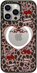 CASETiFY Impact iPhone 15 Pro Max Case [Slim/Compatible with Magsafe / 8.2 ft. 4X Military Grade Drop Protection] - Leopard Cherries - Clear Black