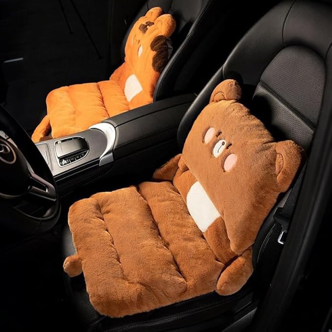 Cute Car Seat Cushion, Cartoon Plush Car Pillow for Driving Seat, Lumbar Support Pillow for Car with Anti-Slip Design, All-Season Car Headrest and Back Pillow for Cars, Chair, Wheelchair (Rabbit)