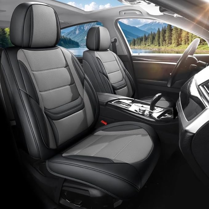Car Seat Covers Full Set Custom Fit for Ford Fiesta 2011-2019 - Premium Leather with Lumbar Support, Breathable, Anti-Slip & Excellent Seating Experience (Black&Gray, Full Set)