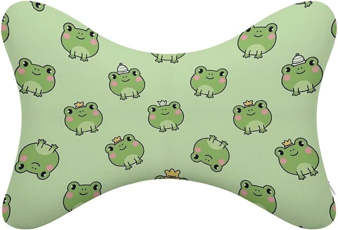 Car Pillow for Neck Pain Relief Support, Compatible with Cute Frog Memory Foam Car Neck Pillow for Car Seat with Adjustable Strap, 2 Pcs Car Headrest Pillow for Ergonomic Design
