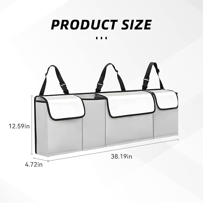 Car Trunk Organizer, Backseat Hanging Large Storage with Adjustable Straps,Waterproof PVC Collapsible Cargo Bag, Car Interior Accessories for Auto SUV MPV (White)