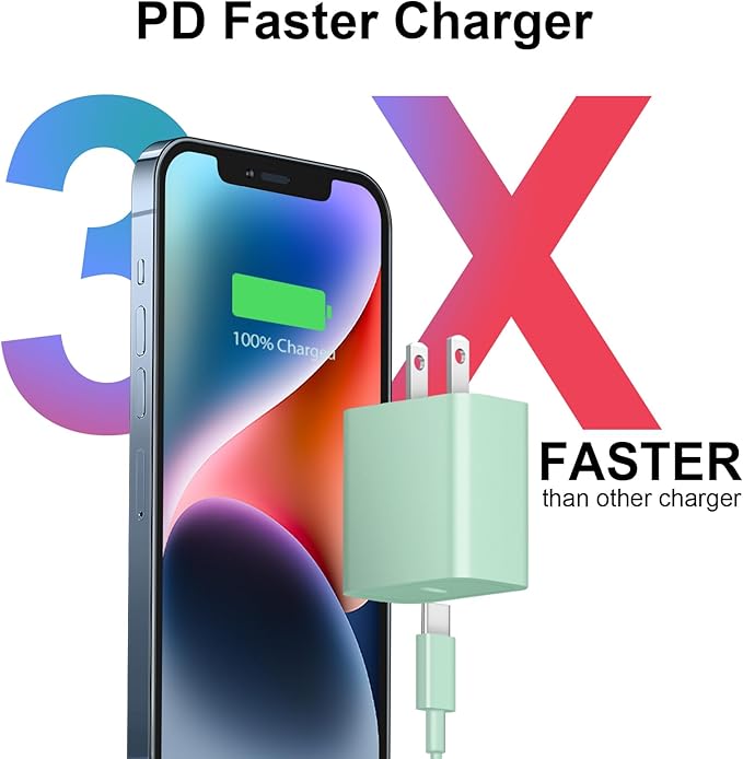 iPhone 17 16 15 Charger Fast Charging 2+2Pack 20W USB C Wall Charger with 10FT Fast Charging Cable Compatible with iPhone 17/17 Air/17 Pro/17 Pro Max/iPhone 16/15 Series, iPad Pro/AirPods-Green