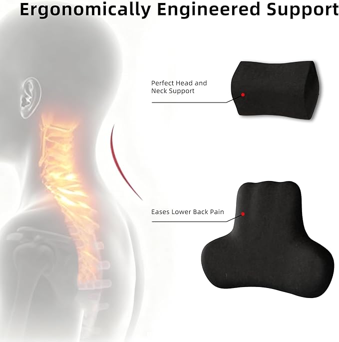 Car Neck & Lumbar Support Pillow Set for Toyota Tacoma, Soft Memory Foam Headrest & Back Cushion, Ergonomic Comfortable Seat Support for Daily Driving and Long Trips Car Interior Accessories