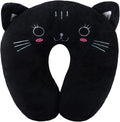 Travel Pillow for Kids, Cute Animal Neck Pillow Support U Shaped Cushion Plush Soft Rest Reading Pillows Sleeping Pillows for Airplane Train Car (Color:Black cat)