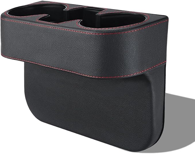 Car Cup Holder, PU Leather Car Seat Gap Filler Organizer Cup Drink Holder, Multifunctional Coin Bucket Cell Mobile Phone Holders, Auto Front Console Storage Box for Most Cars (Black)
