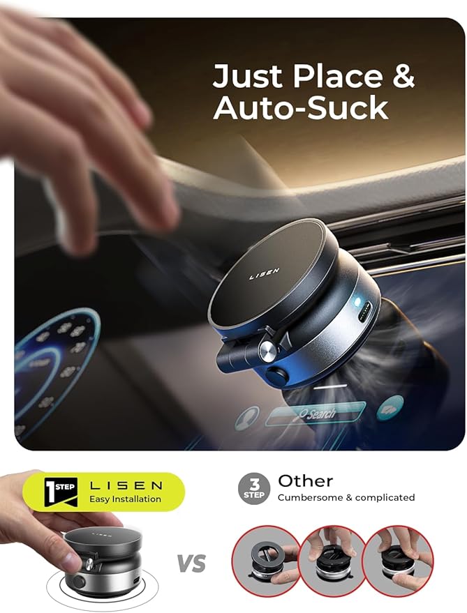 LISEN for iPhone 17 Portable Electric Vacuum Suction Phone Holder for Car MagSafe, Magnetic Phone Holder for Car Suction Cup Phone Mount Foldable for iPhone 17 Pro Max Air /16/15/14/13/12 Kits
