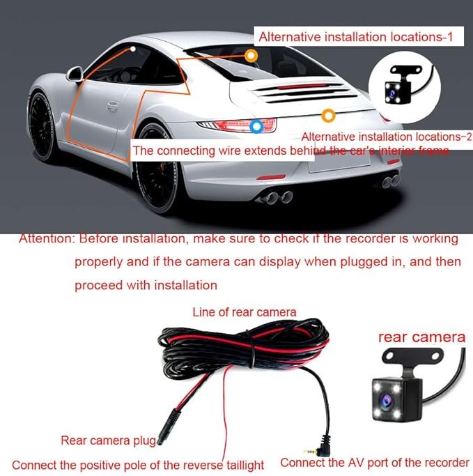 1080P 3Channel Dash Camera for Car Front and Rear Inside Dashcam Car Video Recorder,170°Wide Angle Vehicle Cam,WDR,G-Sensor,2’’ IPS Screen,Loop Recording,Night Vision (3Channel Dash Cam Without Card)