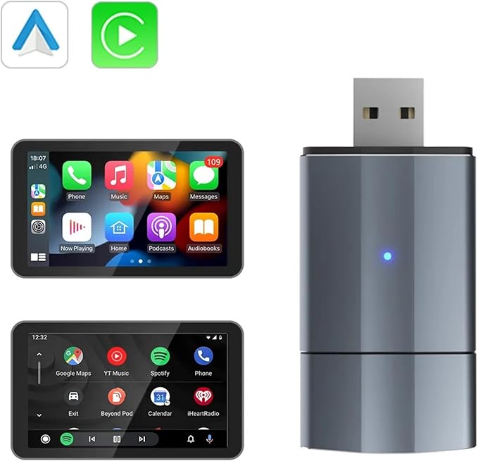 Wireless Car Play Adapter - Convert Wired to Wireless for iPhone & Android | Car Play for Vehicles 2017+ | Bluetooth Connection | Hands-Free Control | Charger with 2.6 ft. Retractable Charging Cord
