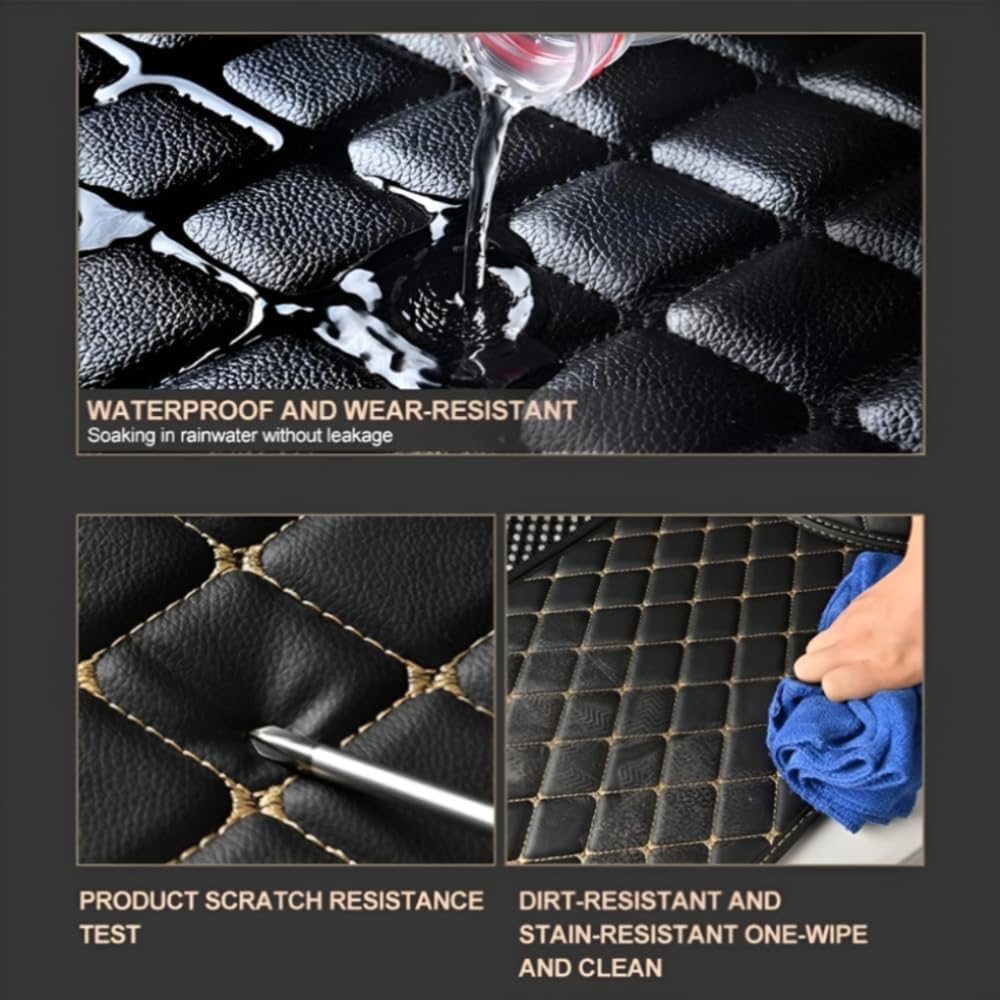 Add Personal Touch to Your Vehicle with IMEISH Customizable Logo Text Car Mats for 99% of vehiclesPads Protection Non-Slip Leather Floor Liners (Blue and Black Beige)