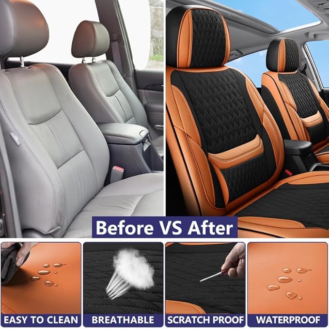 Car Seat Covers Full Set Custom Fit for Chevrolet/Chevy Trax 2015-2026 - Premium Faux Leather with Lumbar Support | Breathable, Waterproof, Anti-Slip, Durable (Black&Brown,Full Set)