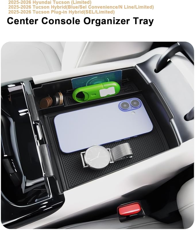 2026 Tucson Center Console Organizer - For 2025-2026 Hyundai Tucson(Limited)/Tucson Hybrid(Blue/SEL Convenience/N Line/Limited) Armrest Box Storage - ONLY Fit 2025-2026 Tucson With Electronic Shift