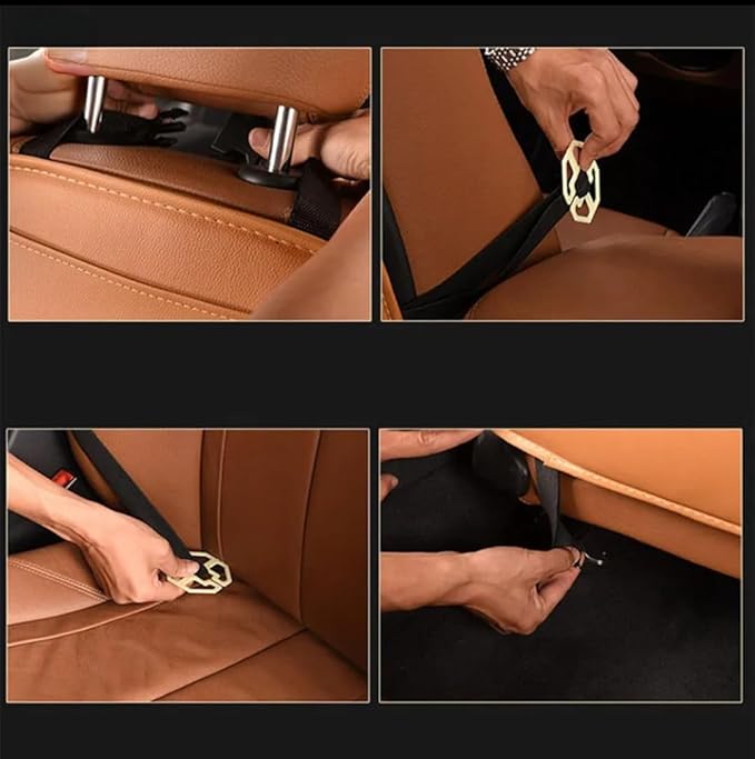 Luxury PU Leather Car Backseat Organizer with Foldable Table – Multi-Functional Car Seat Storage. Waterproof Travel Back Seat Organizer with Cup Holders, Tissue Box & Tablet Pocket (Beige)