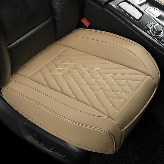 GIANT PANDA 2pcs Front Car Seat Covers Bottom Seat Covers, PU Leather Driver Car Seat Protectors Fits 95% of Vehicles, Wrapping Around The Bottom (Beige)