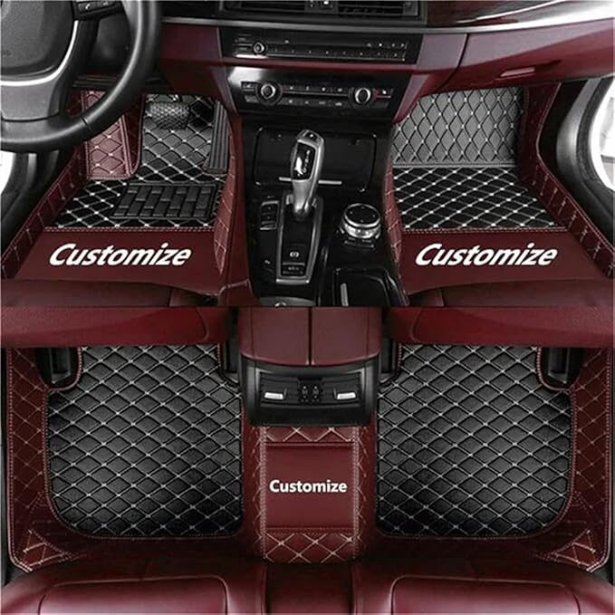 Custom Car Mats All Weather Fit Automotive Floor Mats PU Leather Protector Mat for Most Sedan, SUV, Truck Floor Mats (Black and Coffee Side)