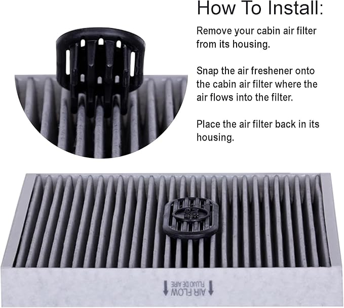 PUREFLOW Cabin Filter Air Freshener with Odor Eliminator - Fits on Most Car, Truck, and SUV Cabin Air Filters - Black Rock (Pack of 2)