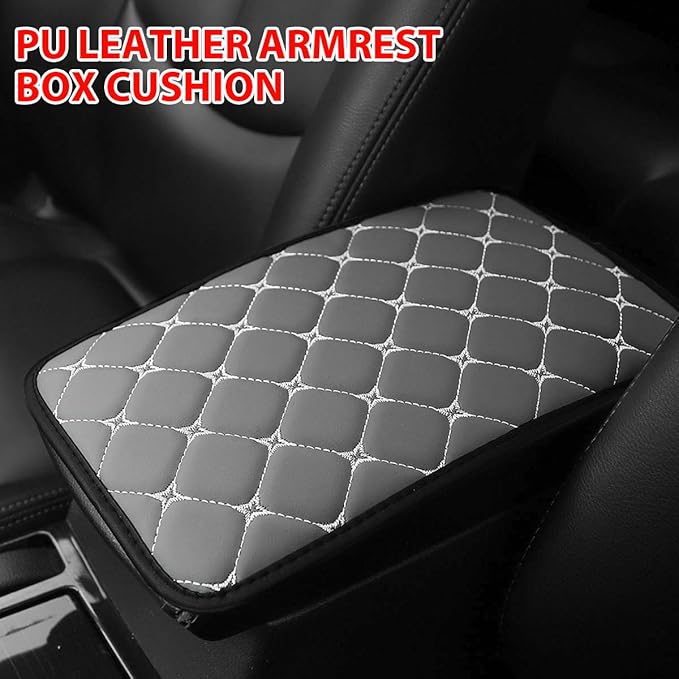 HZEL Car Center Console Cushion Pad, PU Leather Vehicle Armrest Protection Cover, Waterproof Automotive Interior Arm Rest Seat Box Mat Accessories, Universal for SUV, Sedan, Truck (Gray)