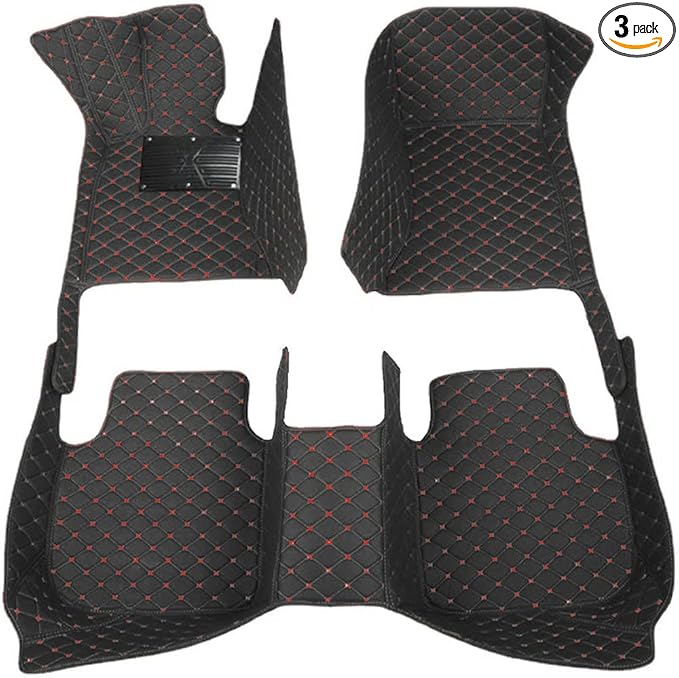 KaiLaiCarCustom Automotive Car Floor Mats for 99.99% Sedan SUV Sports Car Men Women Protection Full Coverage Pads Anti-Slip Leather Floor Lining (Black Mat Red Line, A - Diamond)