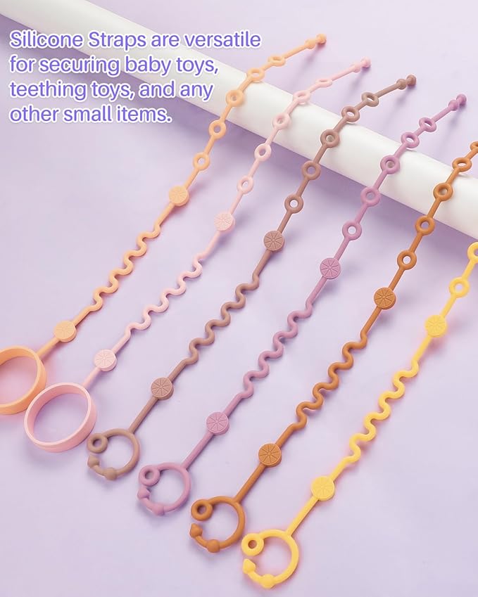 LittleHugs Toy Straps for Baby, 5pcs Adjustable Toy Holder for Stroller Accessories, Silicone Tether Pacifier Clip, No Throw Travel Essential Leash for High Chair, Car Seat (Gril-5 Pack)