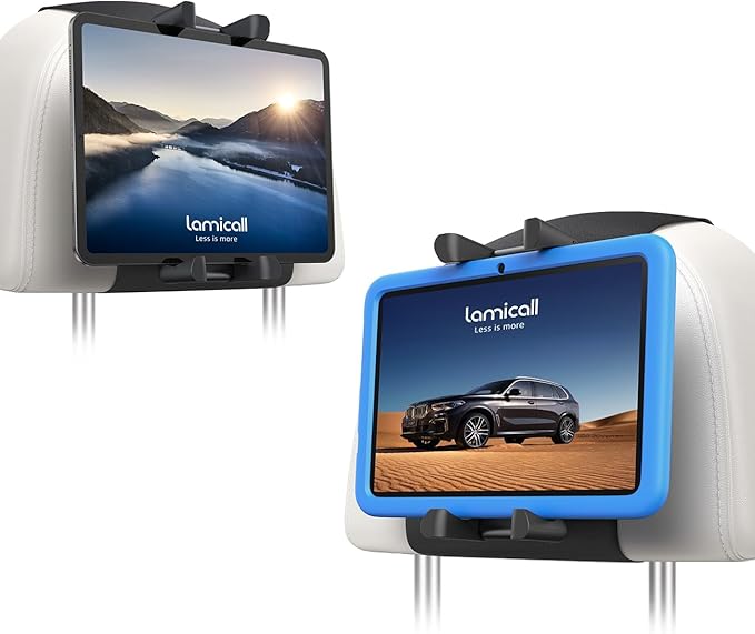 Lamicall 2 Pack Tablet Holder for Car Headrest - [Thick Case Friendly] Car Tablet Mount for Backseat, Road Trip Essentials for Kids, for iPad Pro, Air, Mini, Galaxy, Fire HD, 6.1-13" Tablets
