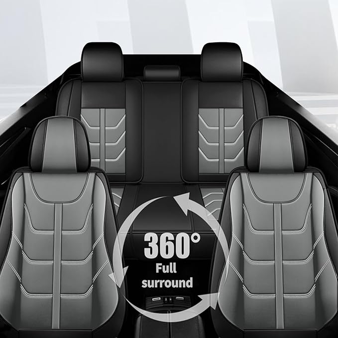 TTX LIGHTING Car Seat Covers fit for Dodge Challenger 2008-2025 Full Set: Premium Leather Automotive Seat Cover with Airbag Compatible Waterproof (5 Seats, Black & Gray)