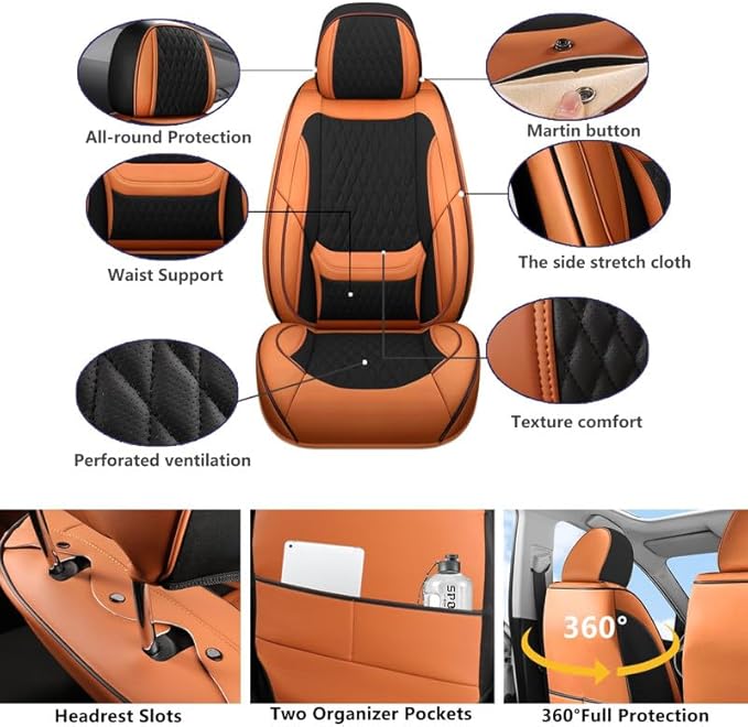 Car Seat Covers Full Set Custom Fit for Chevrolet/Chevy Trax 2015-2026 - Premium Faux Leather with Lumbar Support | Breathable, Waterproof, Anti-Slip, Durable (Black&Brown,Full Set)