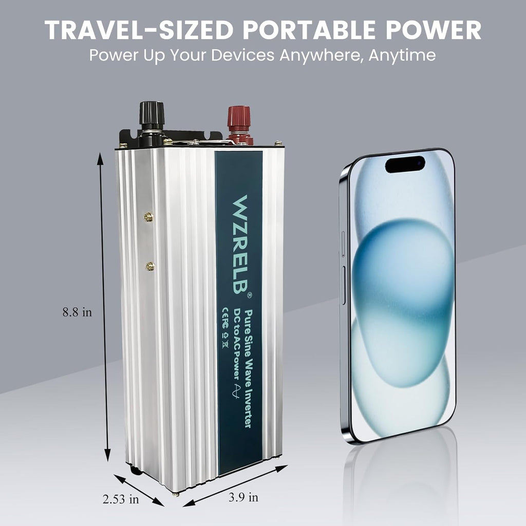WZRELB 800W Pure Sine Wave Inverter 36V DC to 110V 120V AC Power Converter with LED Display, Off-Grid Portable Power Inverter with 2 AC Outlets for Home, RV, Truck, Camping
