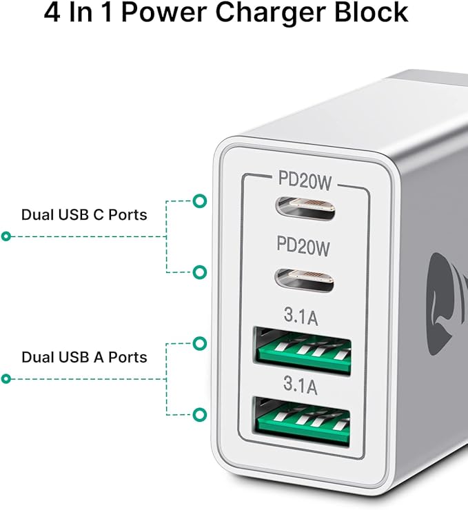 USB C Wall Charger Block 3-Pack, Aiminu 40W 4-Port PD Power Delivery Fast Type C Charging Block Plug Adapter for iPhone 15 14 13 12 11 Pro Max, XS/XR/X, iPad, Android Phones Charger Cube