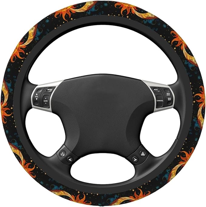 Boho Sun Moon Stars Steering Wheel Cover Women, Comfortable Elastic Steering Car Wheel Cover Fit 15 inches Universal Accessories Suvs Trucks Decor