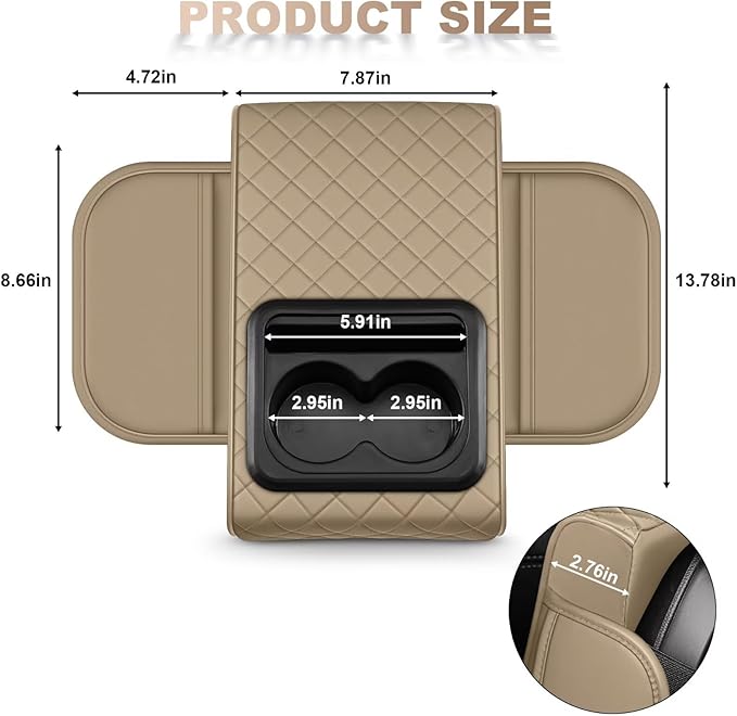 Center Console Cover Fit for Venza Faux Leather Car Armrest Cushion with Storage Bags, Cup Holder ＆ Phone Storage Multifunctional Middle Console Cover(Beige)