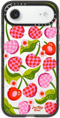 CASETiFY Impact iPhone Air Case [Slim/Compatible with Magsafe / 8.2 ft. 4X Military Grade Drop Protection] - Checkered Cherries - Clear Black
