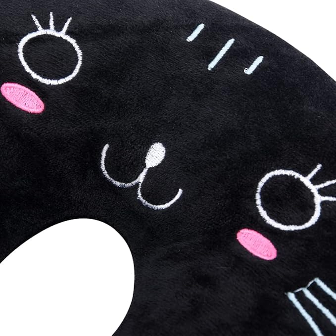 Travel Pillow for Kids, Cute Animal Neck Pillow Support U Shaped Cushion Plush Soft Rest Reading Pillows Sleeping Pillows for Airplane Train Car (Color:Black cat)