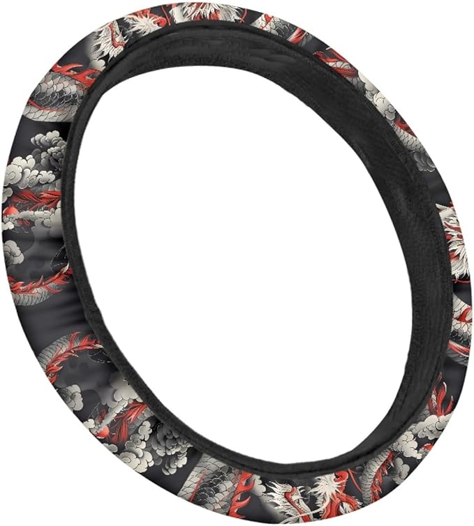 AFPANQZ Cool Dragon Print Car Steering Wheel Covers Sweat Anti-Slip Soft Grip Universal 14-15 inch Stretch-on Fabric Steering Wheel Soft Protector Steering Wheel Covers Car Accessories