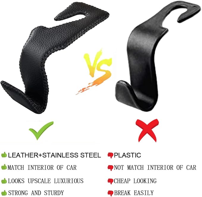 Car Hooks Universal Car Vehicle Back Seat Headrest Hanger Holder Hook Microfiber Leather & Stainless Steel for Bag Purse Cloth Drink Grocery (Black red)…