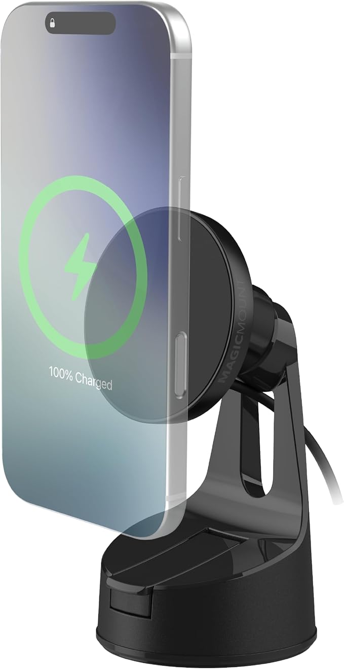 Scosche MPQTRWD Qi2 MagSafe Car Mount Charger 25W Fast Wireless Charging Phone Holder for Windshield or Dashboard, Magnetic Cell Phone Mount Compatible with iPhone 17/16/15/14/13 Series & Samsung S25