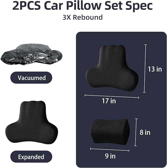 Car Neck & Lumbar Support Pillow Set for Toyota Tacoma, Soft Memory Foam Headrest & Back Cushion, Ergonomic Comfortable Seat Support for Daily Driving and Long Trips Car Interior Accessories