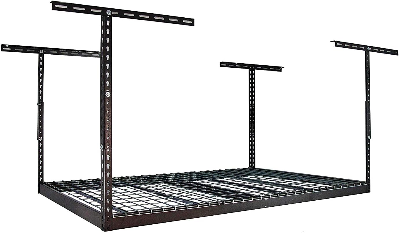 MonsterRax Overhead Garage Storage Racks 4x6 (2-Pack) Ceiling Mounted Shelving, Adjustable Hanging Storage Organizer, Heavy Duty Steel, Holds 500 Pounds, Hammertone, Adjusts 24"-45” off Ceiling