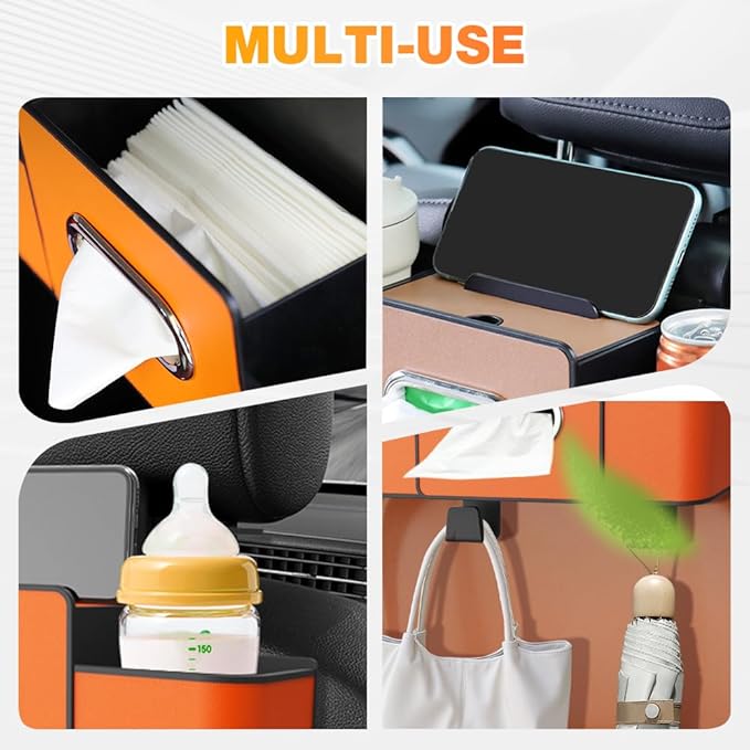 PUSKIU Car Organizer and Storage Box, Car Organizers and Storage Box for Back Seat, Car Organizer Back Seat for Daily Travel (Orange)