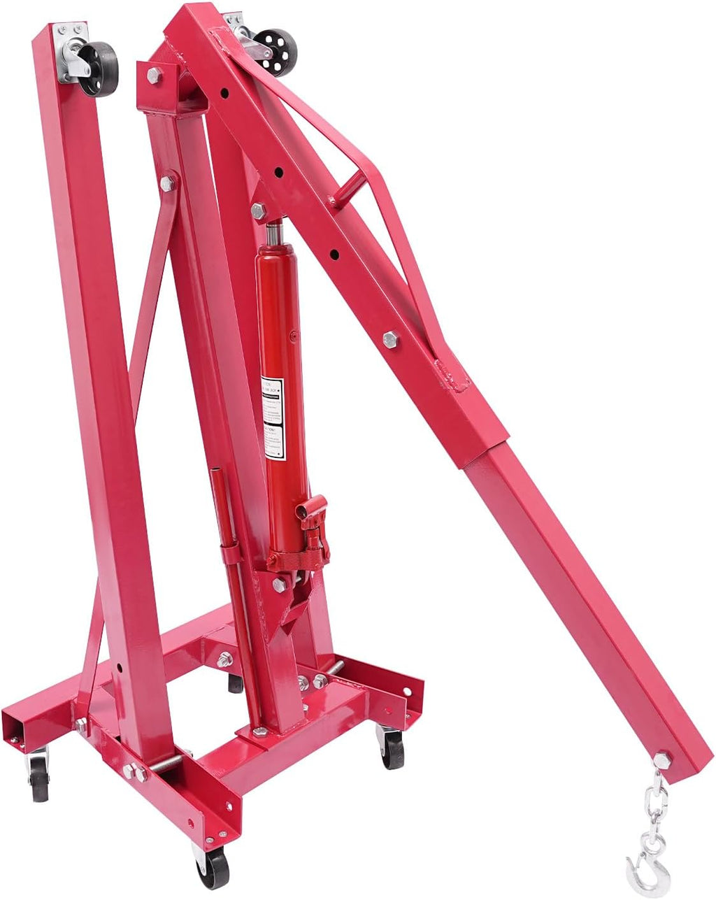 LOYALHEARTDY 1 Ton Hydraulic Engine Hoist, Folding Engine Lift with 6 Wheels, Heavy Duty Steel Shop Engine Crane, Cherry Picker Engine Hoist for Garage, Workshop, 2200 LBS (Red, 1 Ton)